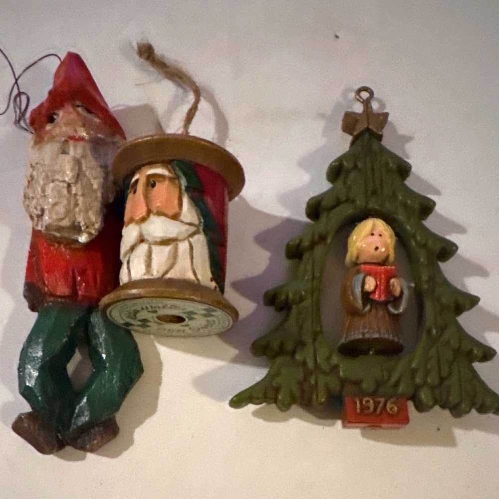 Midwest Hallmark Vintage Christmas Ornaments Lot 3pc Multi Good Folk Art 1976